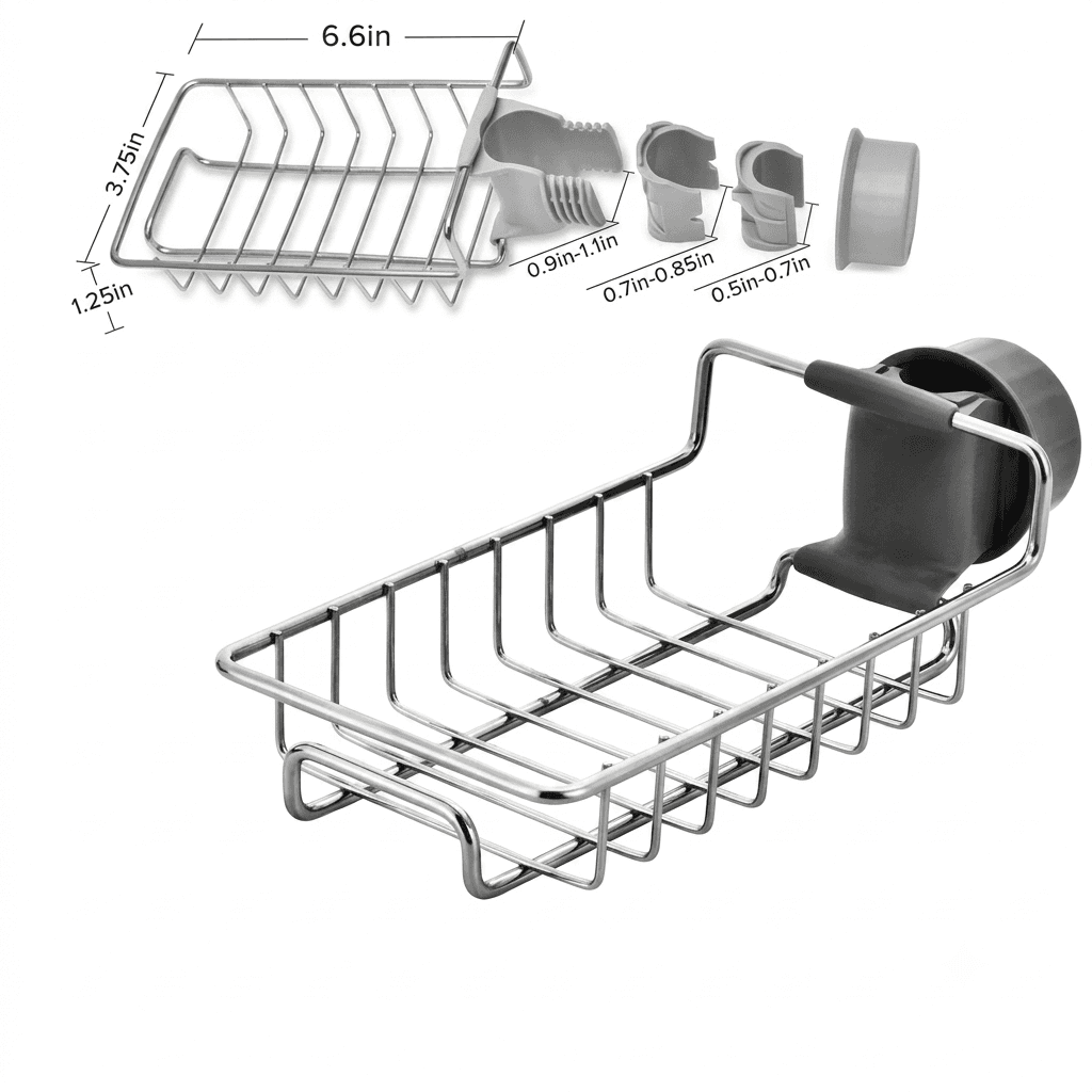Stainless Steel Adjustable Multifunctional Over Kitchen Sink Caddy